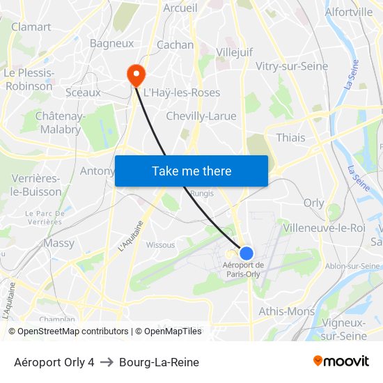 Aéroport Orly 4 to Bourg-La-Reine map