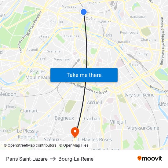 Paris Saint-Lazare to Bourg-La-Reine map