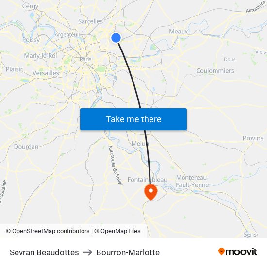 Sevran Beaudottes to Bourron-Marlotte map