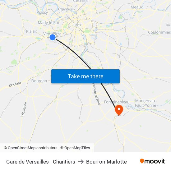 Gare de Versailles - Chantiers to Bourron-Marlotte map