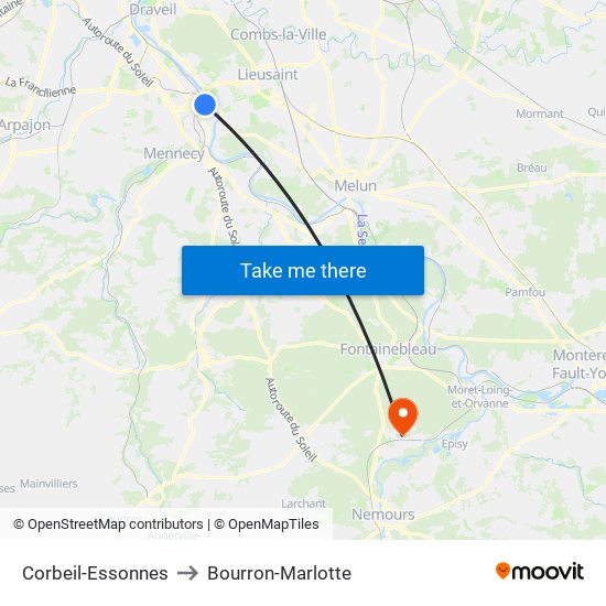 Corbeil-Essonnes to Bourron-Marlotte map