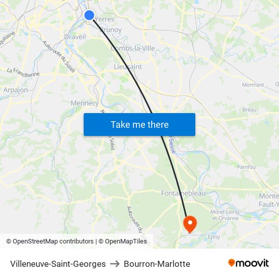 Villeneuve-Saint-Georges to Bourron-Marlotte map