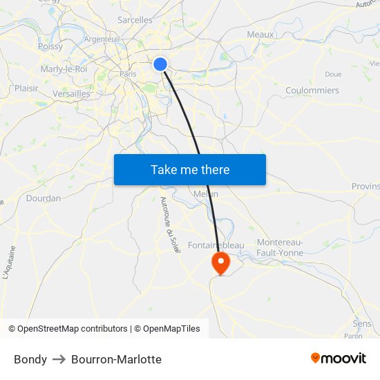 Bondy to Bourron-Marlotte map
