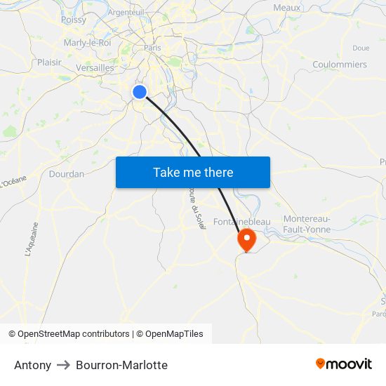Antony to Bourron-Marlotte map
