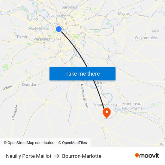 Neuilly Porte Maillot to Bourron-Marlotte map