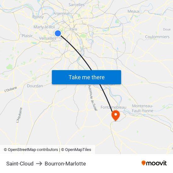 Saint-Cloud to Bourron-Marlotte map
