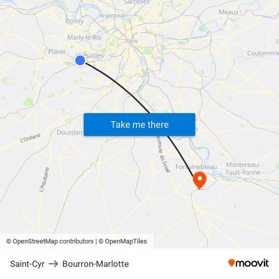 Saint-Cyr to Bourron-Marlotte map