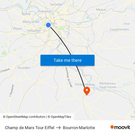 Champ de Mars Tour Eiffel to Bourron-Marlotte map