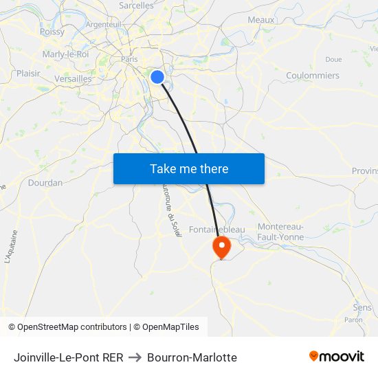 Joinville-Le-Pont RER to Bourron-Marlotte map