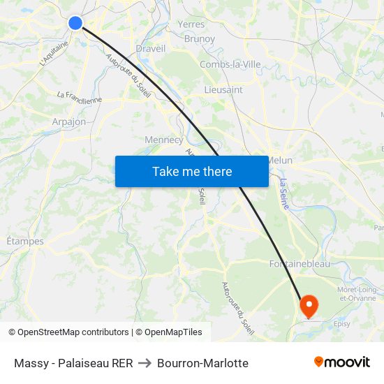 Massy - Palaiseau RER to Bourron-Marlotte map