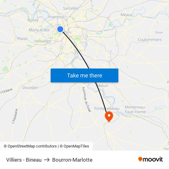 Villiers - Bineau to Bourron-Marlotte map