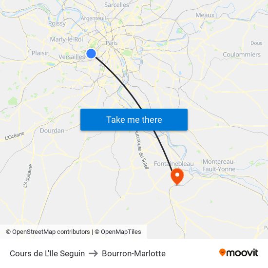 Cours de L'Ile Seguin to Bourron-Marlotte map