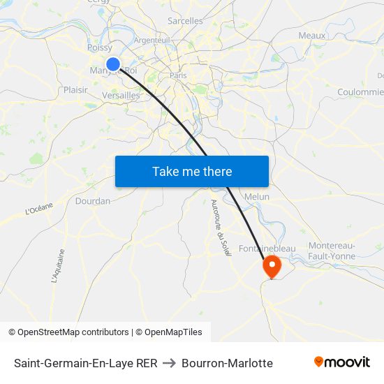 Saint-Germain-En-Laye RER to Bourron-Marlotte map