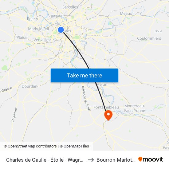 Charles de Gaulle - Étoile - Wagram to Bourron-Marlotte map