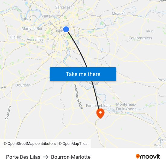Porte Des Lilas to Bourron-Marlotte map