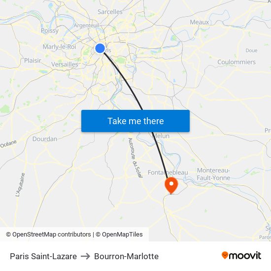 Paris Saint-Lazare to Bourron-Marlotte map