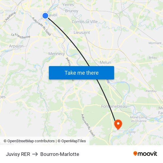 Juvisy RER to Bourron-Marlotte map