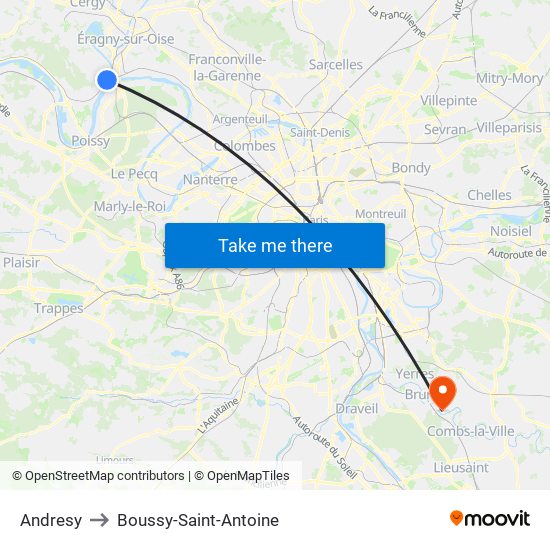 Andresy to Boussy-Saint-Antoine map