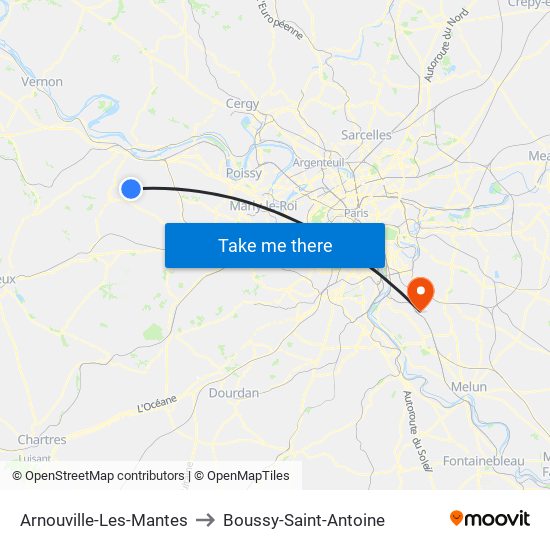 Arnouville-Les-Mantes to Boussy-Saint-Antoine map