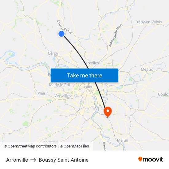 Arronville to Boussy-Saint-Antoine map