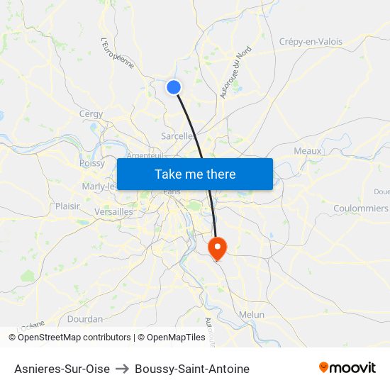 Asnieres-Sur-Oise to Boussy-Saint-Antoine map