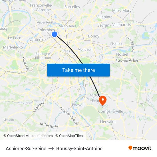 Asnieres-Sur-Seine to Boussy-Saint-Antoine map