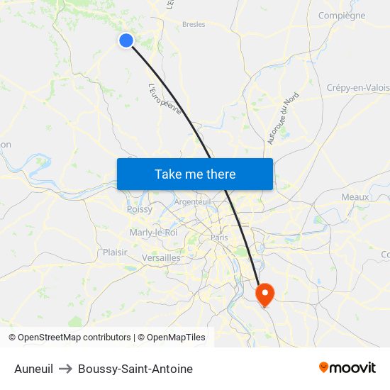Auneuil to Boussy-Saint-Antoine map