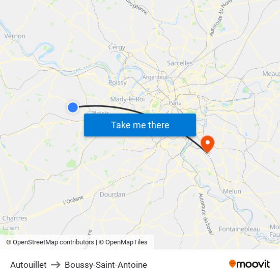 Autouillet to Boussy-Saint-Antoine map