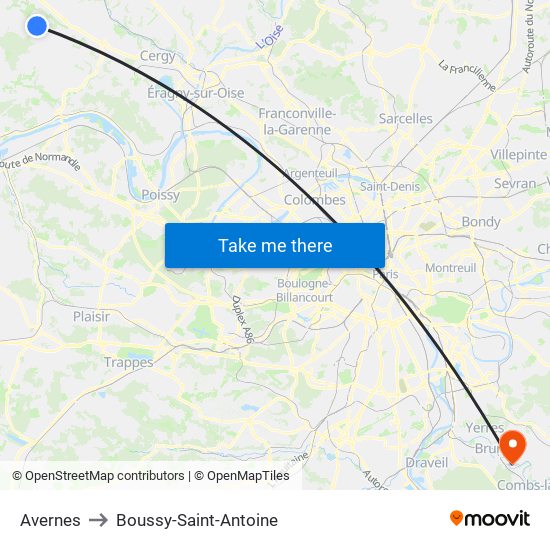 Avernes to Boussy-Saint-Antoine map