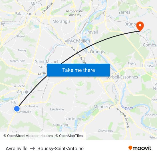 Avrainville to Boussy-Saint-Antoine map