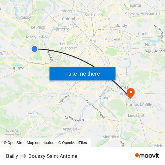 Bailly to Boussy-Saint-Antoine map