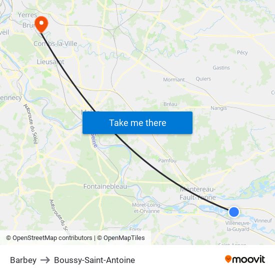 Barbey to Boussy-Saint-Antoine map