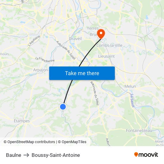 Baulne to Boussy-Saint-Antoine map