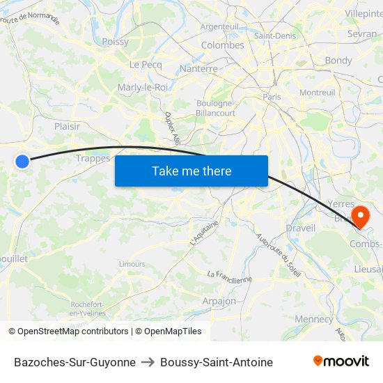 Bazoches-Sur-Guyonne to Boussy-Saint-Antoine map