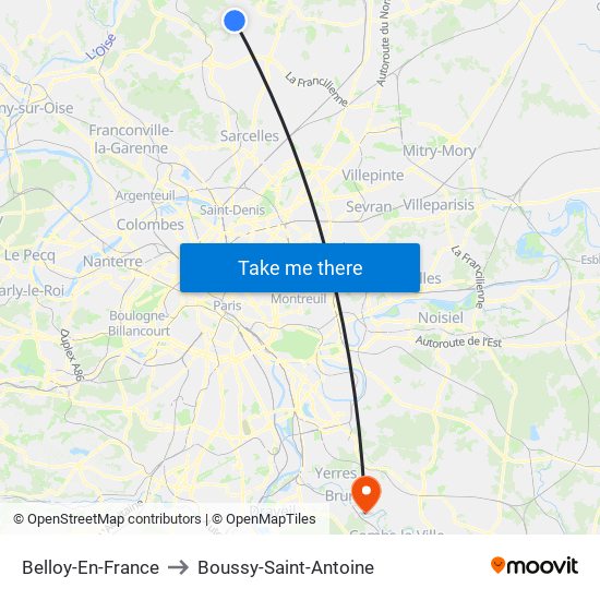 Belloy-En-France to Boussy-Saint-Antoine map