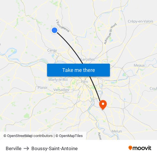 Berville to Boussy-Saint-Antoine map