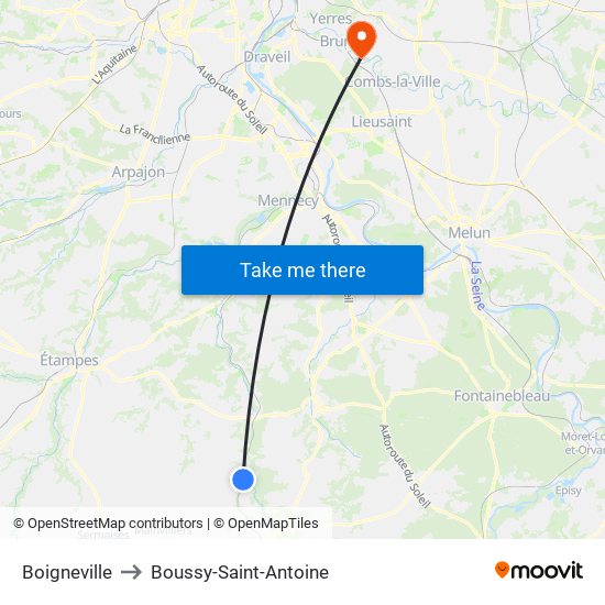 Boigneville to Boussy-Saint-Antoine map