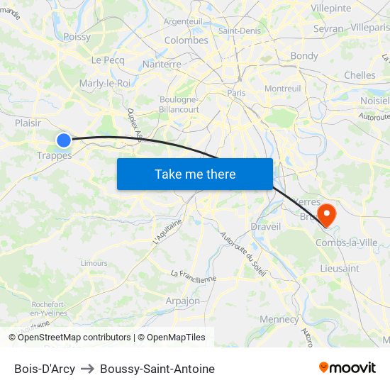 Bois-D'Arcy to Boussy-Saint-Antoine map