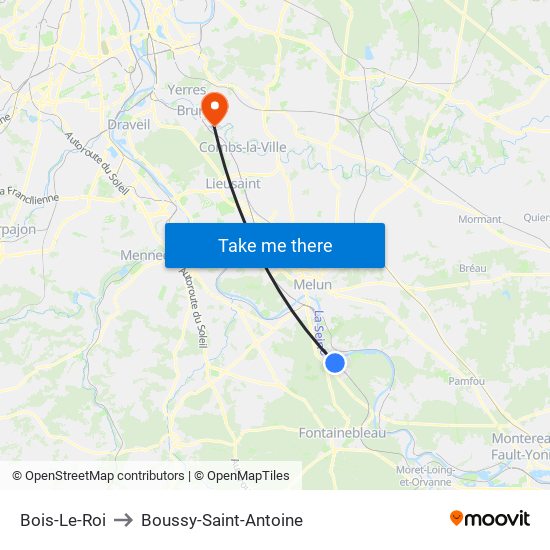 Bois-Le-Roi to Boussy-Saint-Antoine map