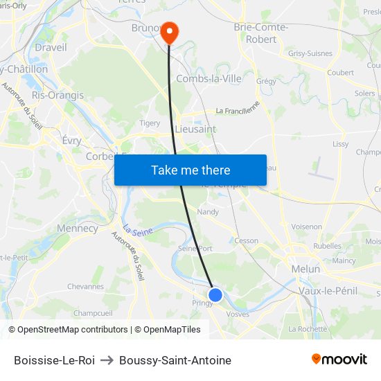 Boissise-Le-Roi to Boussy-Saint-Antoine map