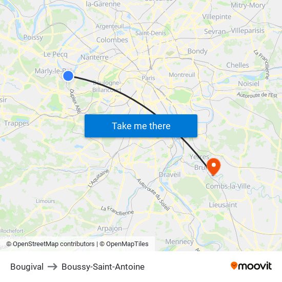Bougival to Boussy-Saint-Antoine map