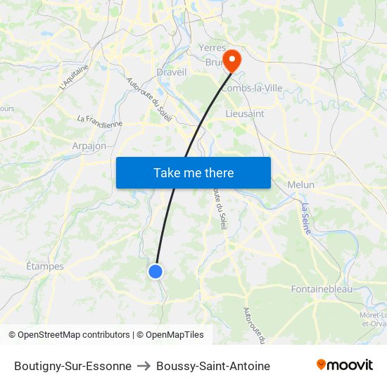 Boutigny-Sur-Essonne to Boussy-Saint-Antoine map