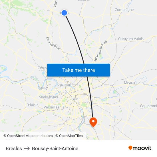 Bresles to Boussy-Saint-Antoine map