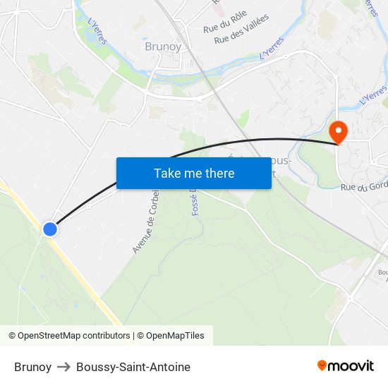 Brunoy to Boussy-Saint-Antoine map