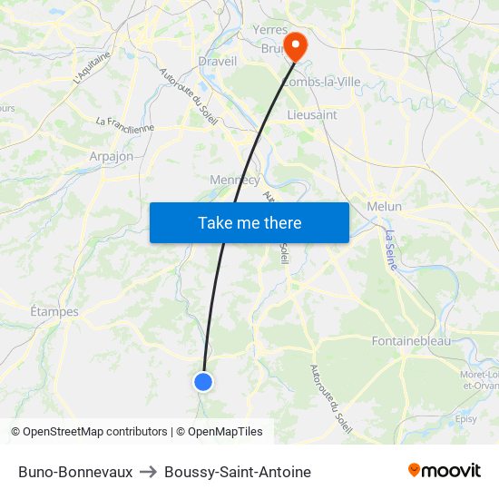 Buno-Bonnevaux to Boussy-Saint-Antoine map