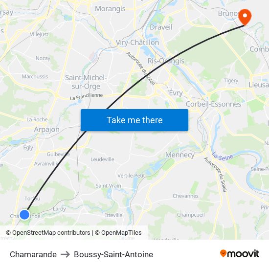 Chamarande to Boussy-Saint-Antoine map