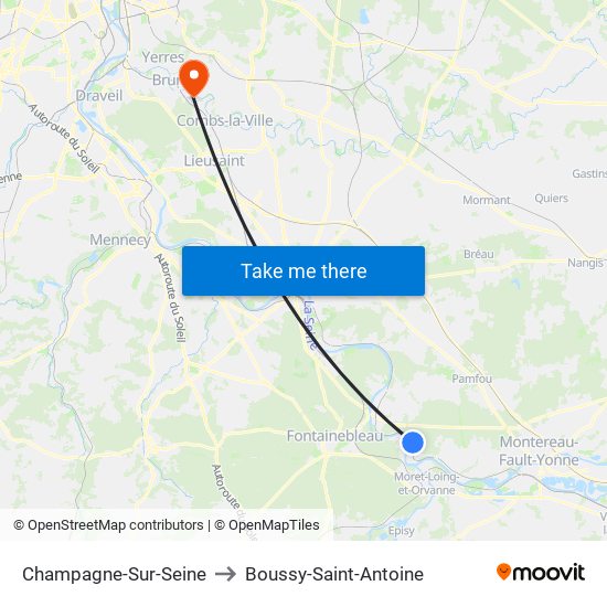 Champagne-Sur-Seine to Boussy-Saint-Antoine map