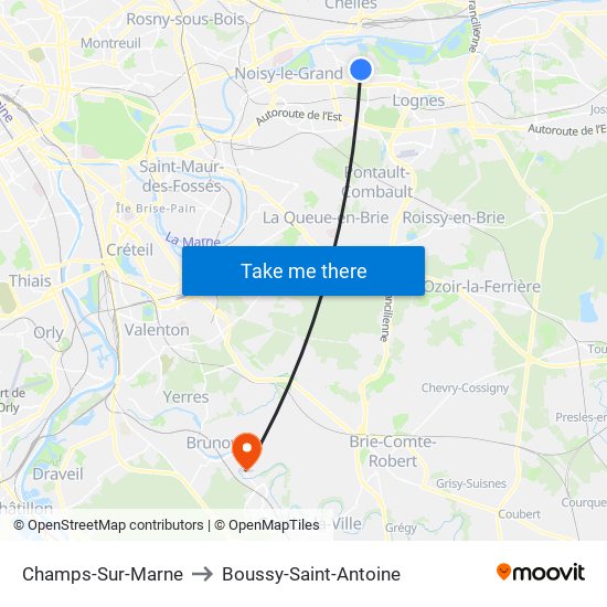 Champs-Sur-Marne to Boussy-Saint-Antoine map