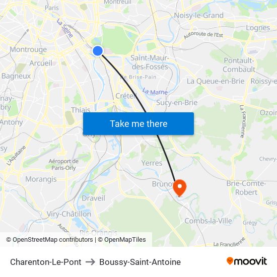 Charenton-Le-Pont to Boussy-Saint-Antoine map