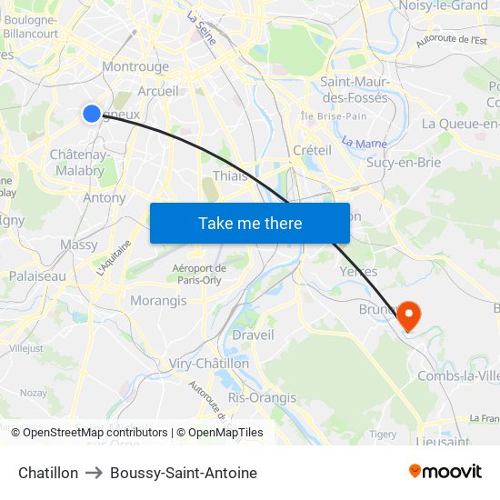 Chatillon to Boussy-Saint-Antoine map